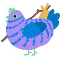 Present, a lilac and sapphire chicken with a bar pattern