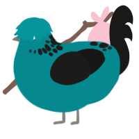 Air Traffic Control, a teal and sable chicken with a neck-speckle pattern