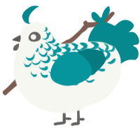 Muab, a white and teal chicken with a half-lace pattern