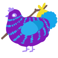 Ourple, a violet and sky chicken with a bar pattern