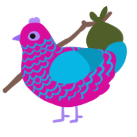 Robot Fairy, a fuchsia and cerulean chicken with a lace pattern