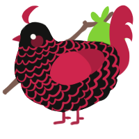 shadow, a black and crimson chicken with a lace pattern