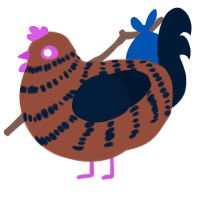 brownie, a russet and tumblr chicken with a bar pattern