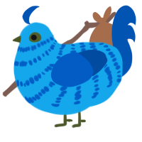 A sky and ultramarine chicken with a bar pattern