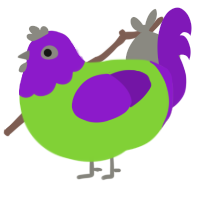 thursday, a grass and violet chicken with a head pattern
