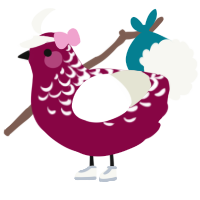 Cheerleader, a maroon and white chicken with a half-lace pattern