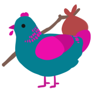 Growing Sweater, a sea and fuchsia chicken with a neck-band pattern
