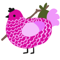 Konami, a fuchsia and lavender chicken with a lace pattern