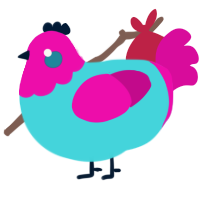 Vibes, a aqua and fuchsia chicken with a head pattern