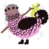Scene queen, a lavender and black chicken with a lace pattern