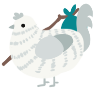 Knives, a white and silver chicken with a bar pattern
