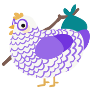 Violet, a white and blurple chicken with a lace pattern