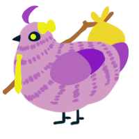 Thwip, a lilac and blurple chicken with a bar pattern