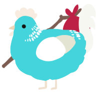 Headphones, a aqua and white chicken with a neck-band pattern