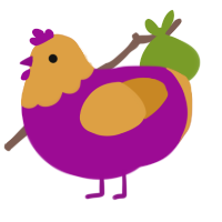 Serendipity, a plum and orange chicken with a head pattern