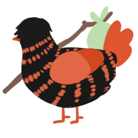 vermm, a sable and vermilion chicken with a bar pattern