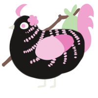 Bugsy, a sable and pink chicken with a half-bar pattern