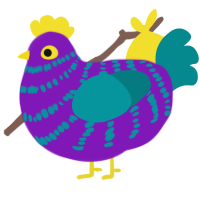 Evolet, a violet and teal chicken with a bar pattern
