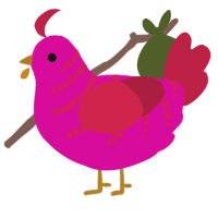 Hurt my eye, a fuchsia and crimson chicken with a half-bar pattern