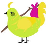Cup of Starry, a lime and yellow chicken with a half-bar pattern