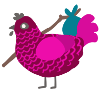 earthworm, a maroon and fuchsia chicken with a lace pattern