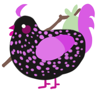 Neon Pink ZZ, a sable and orchid chicken with a speckle pattern