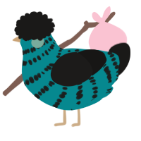 Felix, a teal and sable chicken with a bar pattern