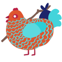 Mantis, a vermilion and aqua chicken with a lace pattern