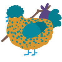 Lola, a orange and sea chicken with a speckle pattern