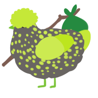 Naib, a grey and lime chicken with a speckle pattern
