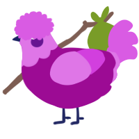 Breakfast, a plum and orchid chicken with a head pattern