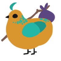 Mildew, a orange and turquoise chicken with a neck-speckle pattern
