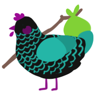 Grey Sea, a black and turquoise chicken with a lace pattern
