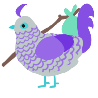 Ominous, a silver and blurple chicken with a lace pattern