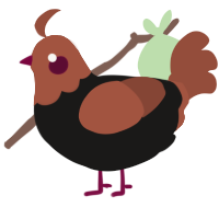 A sable and russet chicken with a head pattern