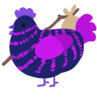 Black Hole, a navy and amethyst chicken with a bar pattern