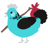 Critter, a aqua and sable chicken with a neck-speckle pattern