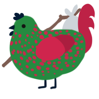 Fuut, a viridian and crimson chicken with a speckle pattern
