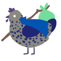 Meteor, a ash and navy chicken with a speckle pattern