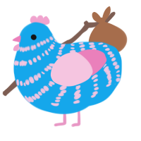 potato, a sky and pink chicken with a bar pattern