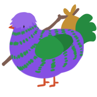Ringo, a blurple and viridian chicken with a bar pattern