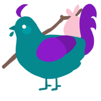 Coral Reef, a teal and violet chicken