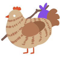 Bagel, a beige and brown chicken with a bar pattern