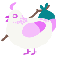 marshmallow, a white and lavender chicken with a neck-speckle pattern