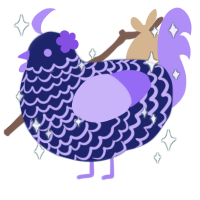 Luna, a navy and lilac chicken with a lace pattern