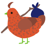 Strawberry, a vermilion and russet chicken with a speckle pattern