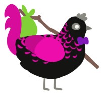 Fomalhaut B, a black and fuchsia chicken with a half-lace pattern