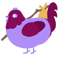 Ham, a lilac and wine chicken with a head pattern