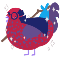 TaC, a crimson and overcast chicken with a speckle pattern