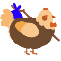 Coconut, a bark and beige chicken with a head pattern